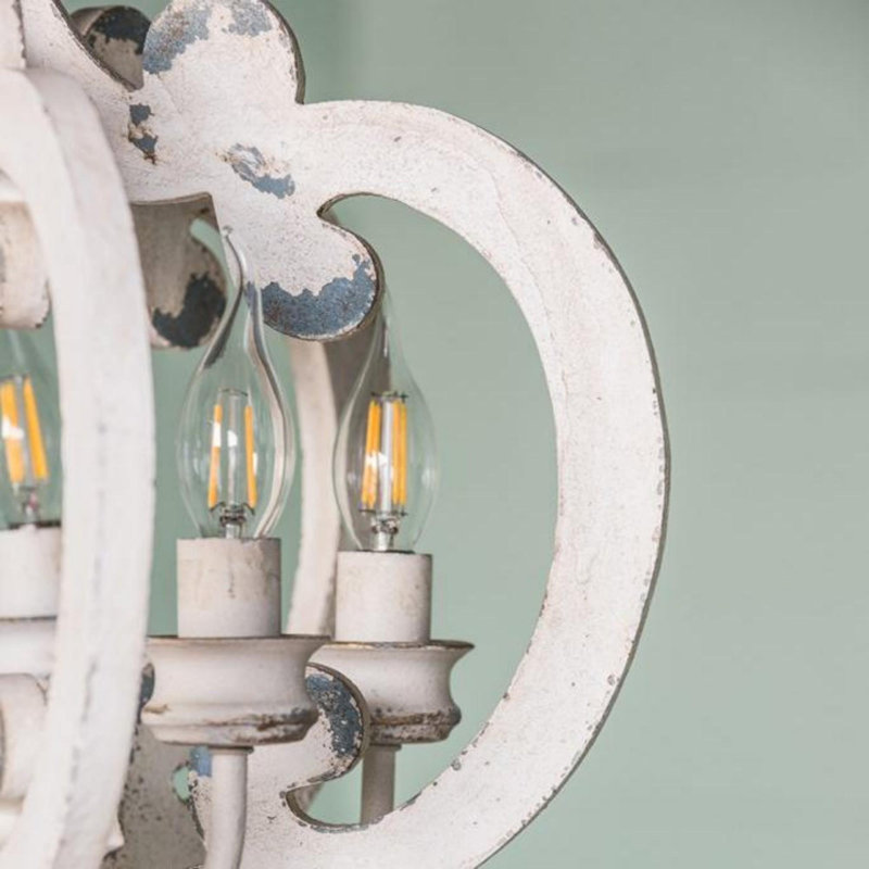 Lustre rustique en bois (ampoules non incluses), Doré / blanc