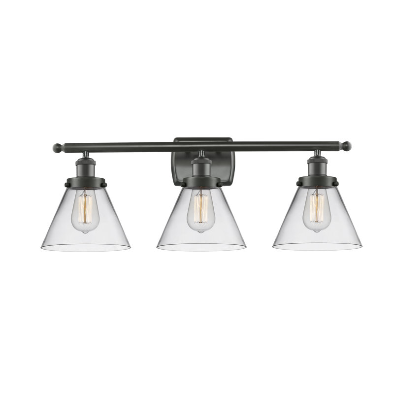 Éclairage pour meuble-lavabo 3 lumières 28 po Ballston Urban Cone, Clair, Incandescent, Bronze frotté à l'huile