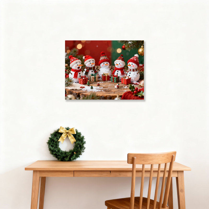 «Snowman Scene», art mural sur toile, H 24 po x l 36 po