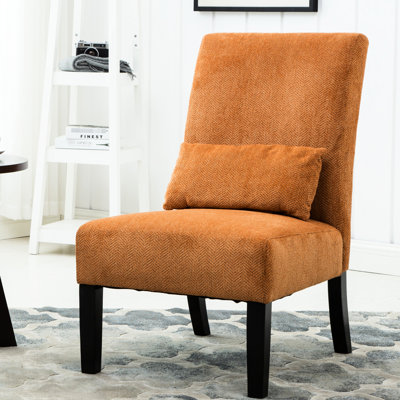 Chaise en tissu de chenille orange - construction, siège confortable, chaise d'appoint contemporaine et moderne, base en bois massif, coussin confortable, style tendance