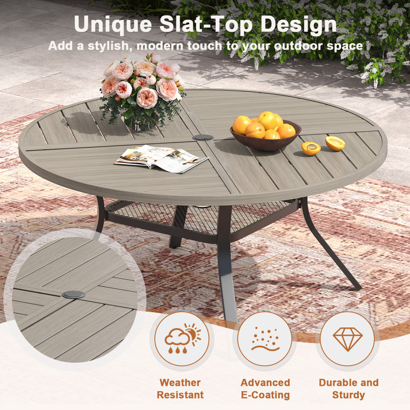 Table de salle à manger de patio, Bois brossé gris / base noire