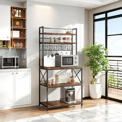 Kitchen Bakers Rack, Microwave Oven Stand With 6 Hooks, Kitchen Island With Storage