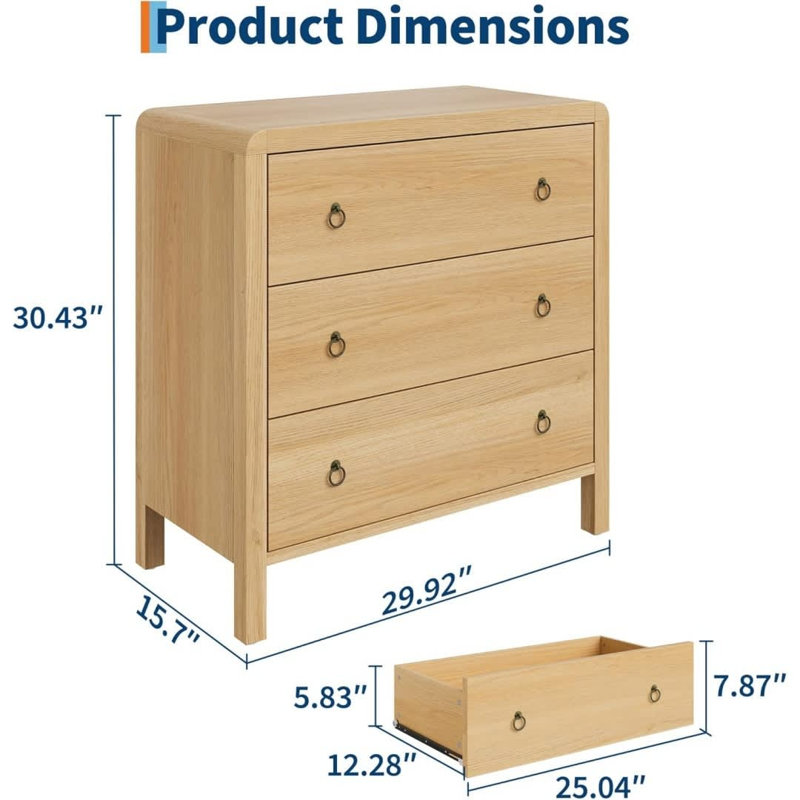 76 cm W Chest of 3 Drawers