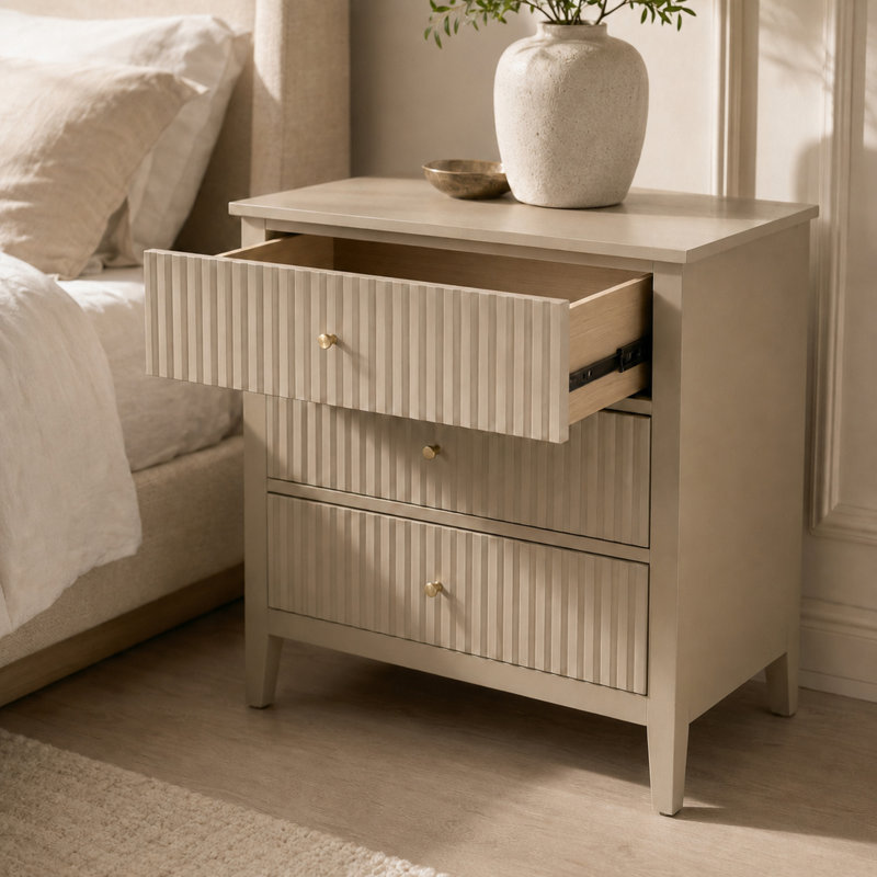 Commode 3 tiroirs 32 "avec façades cannelées, Beige