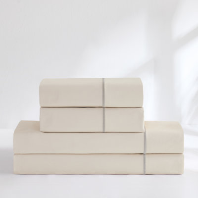 Linear Cotton Sheets Cream 4 Piece Set King