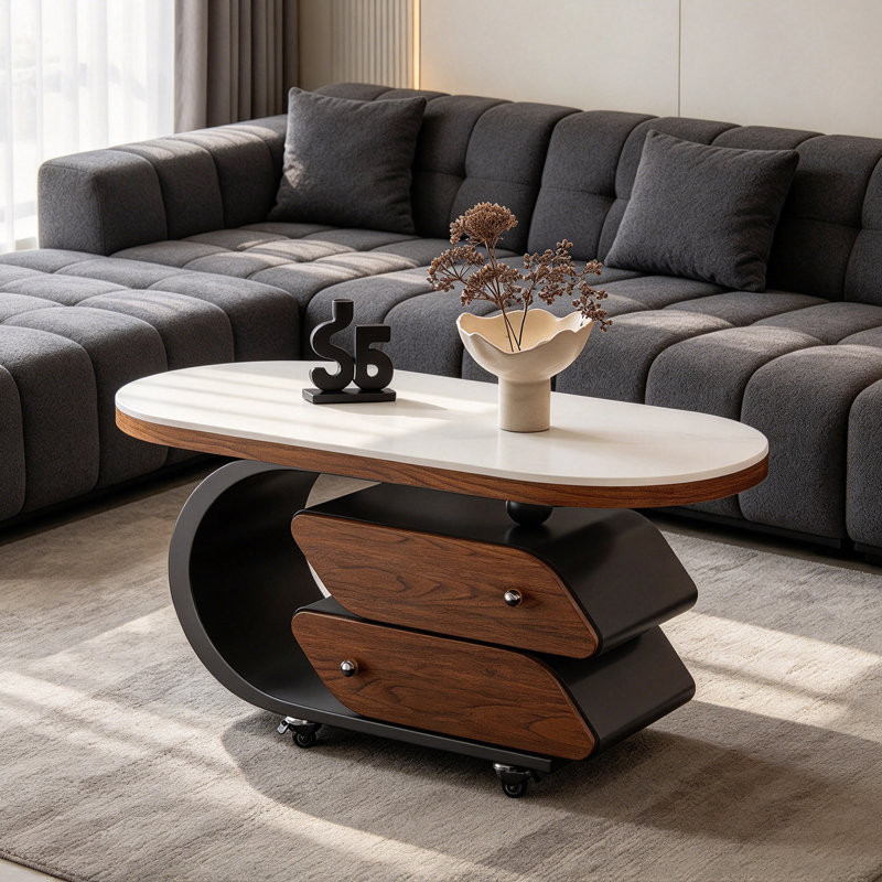 Table basse mobile avec rangement en ardoise, 19.68" H x 39.37" W x 19.68" D, White / Black, Flat