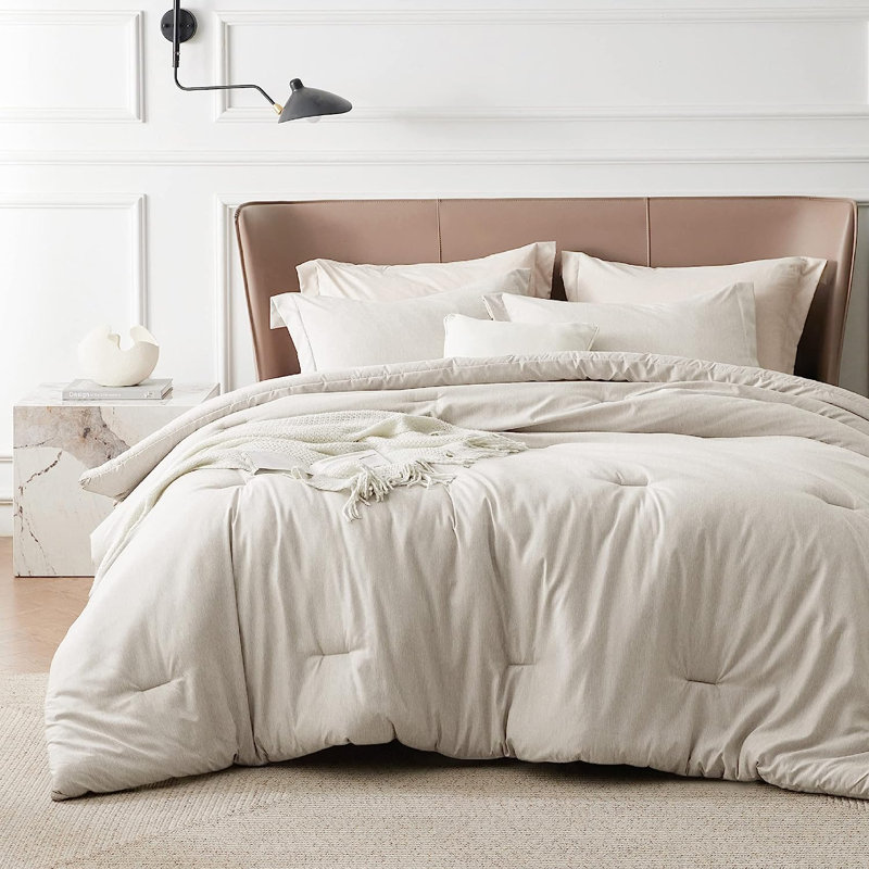 Bedsure Comforter Set - Soft Bedding for All Seasons, Cationic Dyed Bed Set, Beige, Queen Comforter + 2 Pillow Shams