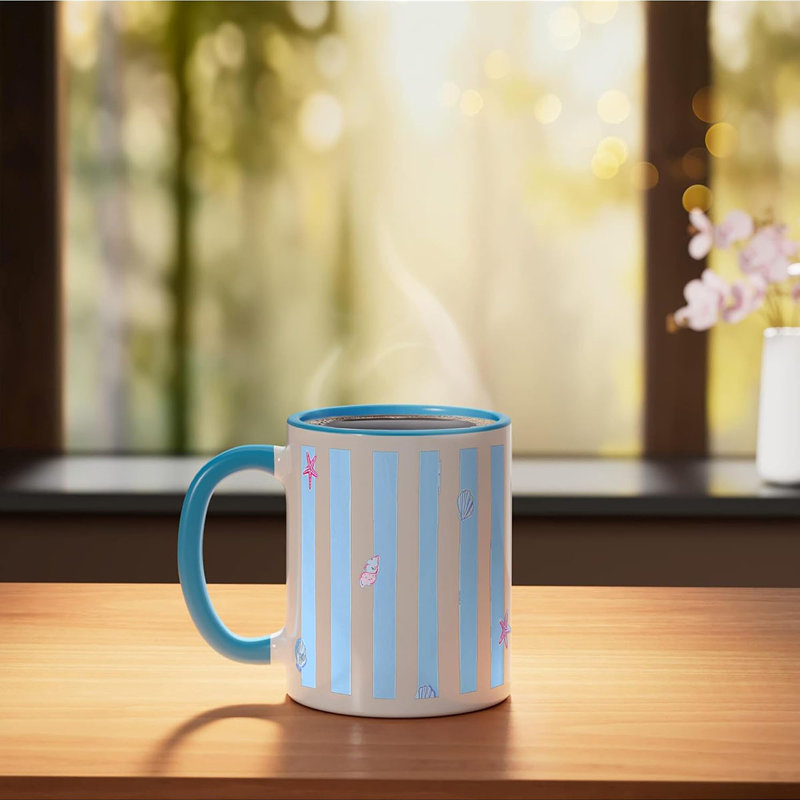 Coastal Blue Stripes Ceramic Mug, Blue/White, 11oz