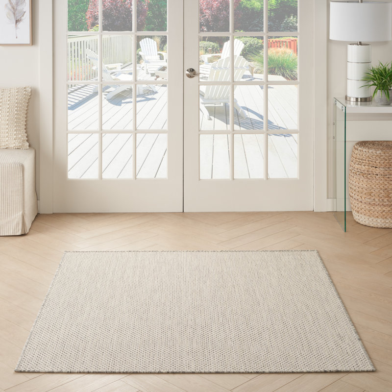 Tapis intérieur / extérieur ivoire / argent Anastasia, Carré 5 pi