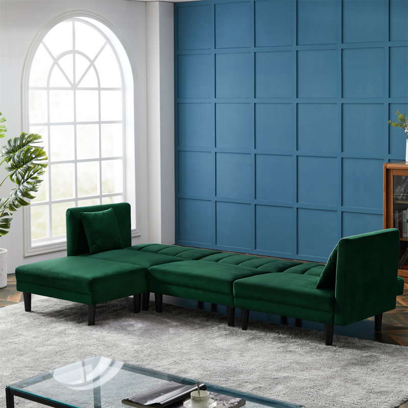 Canapé-lit modulaire réversible avec 2 coussins , Velours vert foncé