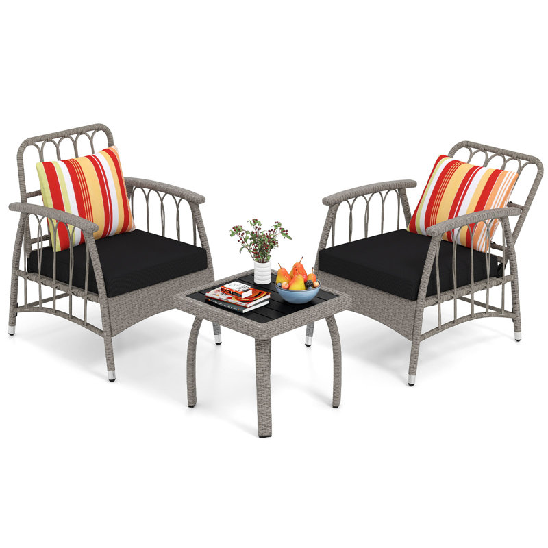 3 Pieces Grey Patio PE Wicker Furniture Set Outdoor Patio Table And Chairs Set