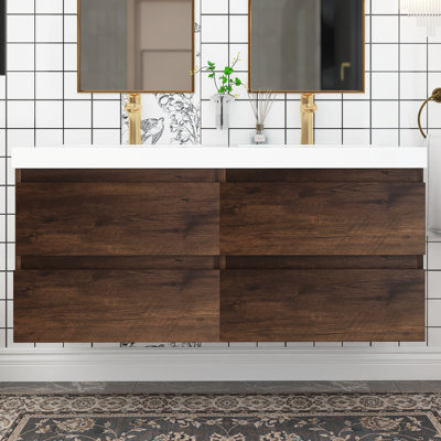 Meuble-lavabo mural double avec plateau en marbre de culture 48 po Viarra