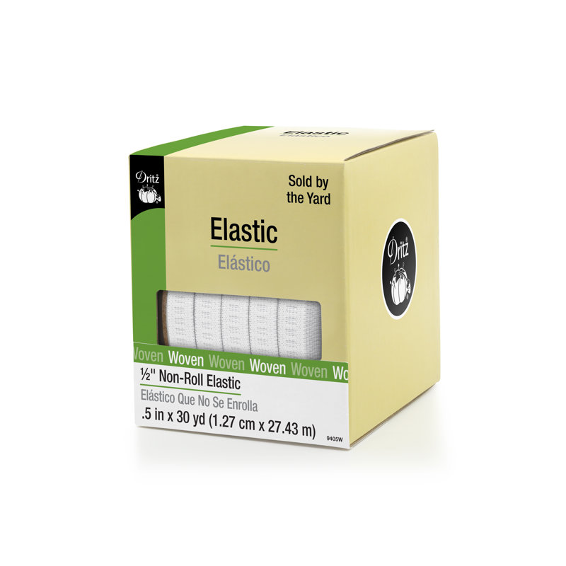 Dritz élastique 1/2 po côtelé anti-roulis, blanc, 30 verges