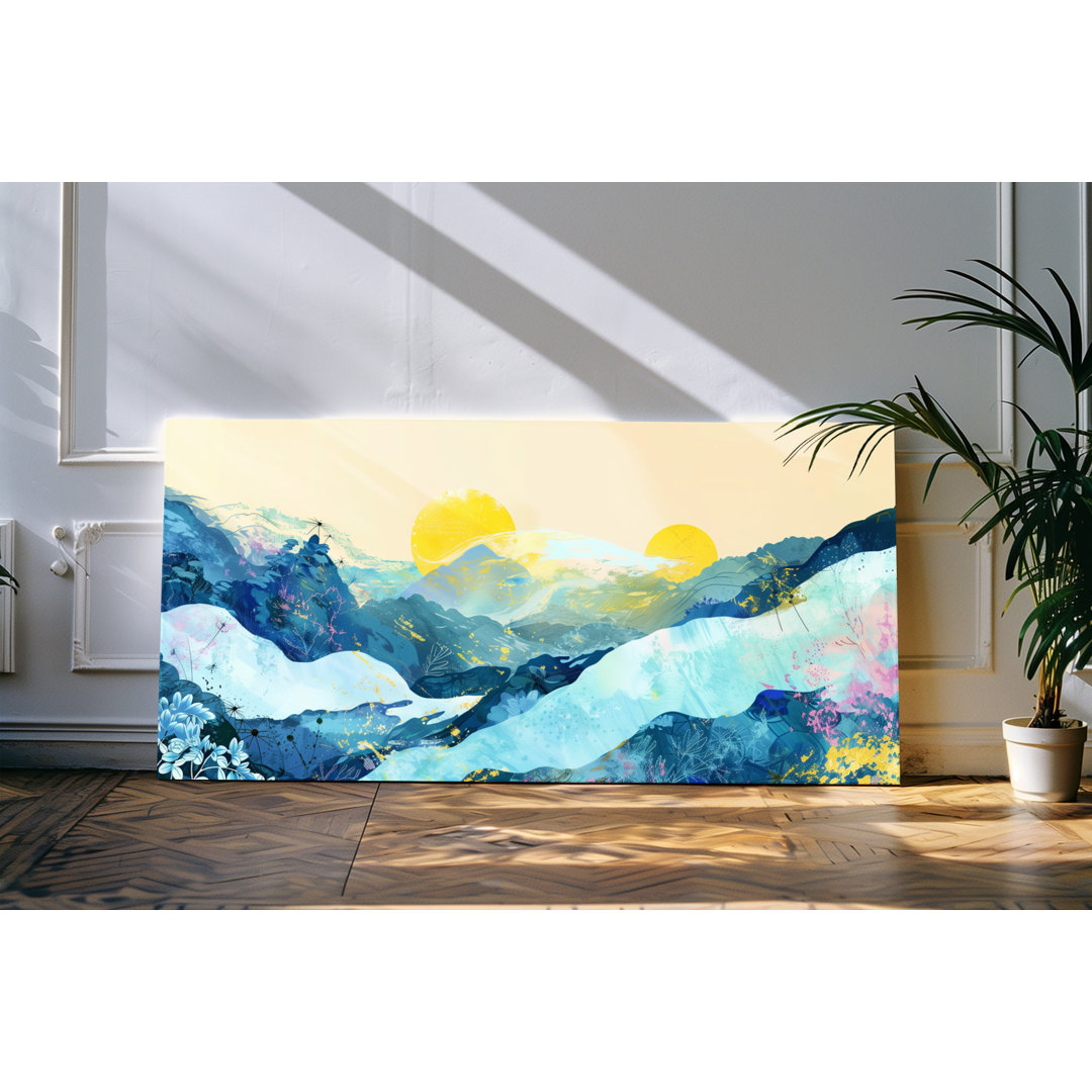 Leinwandbild gerahmt 120x60cm Abstrakt Wellen Sonne Kunstvoll Ozean Meer