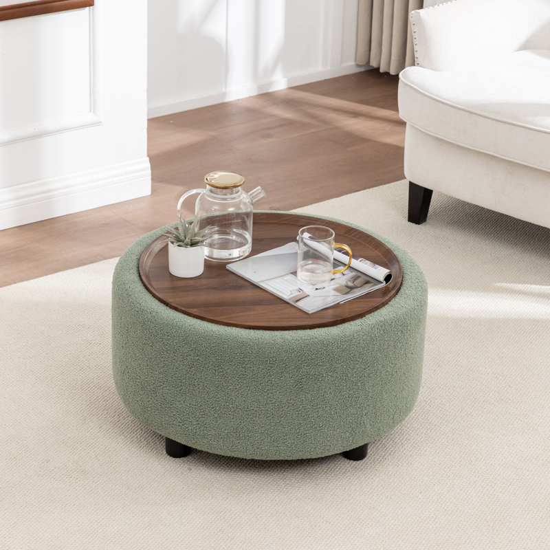 Pietsch Round Coffee Table with Storage, Green Boucle