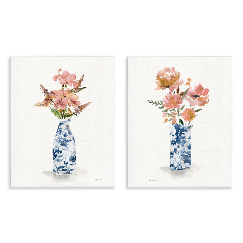 Ensemble de 2 plaques murales chinoises à motif de bouquets roses, design par Carol Robinson
