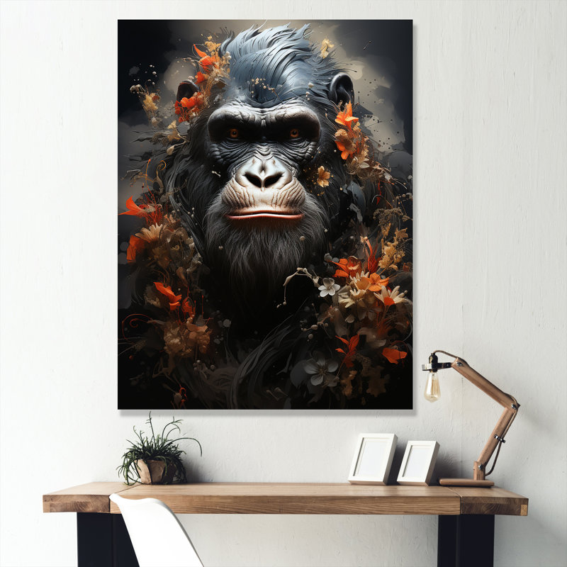 Singe noir énigme sur toile, H 40 po x l 30 po x P 1,5 po, Toile tendue