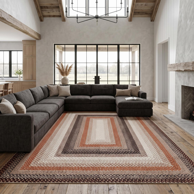 Tapis à motif géométrique pour chambre à coucher, salle à manger et salon, Brown, Rectangle 156 po x 120 po