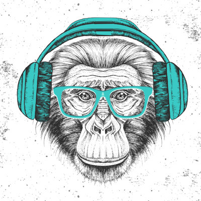 Montier Montier Hipster Monkey With Headphones - Wrapped Canvas Print