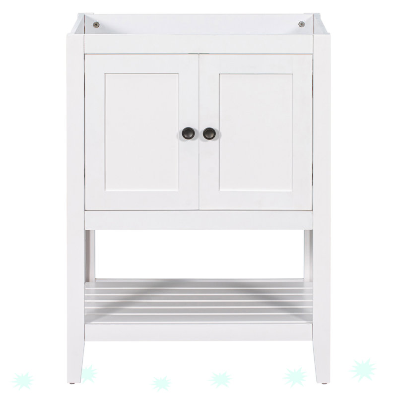 Base de meuble-lavabo de salle de bain seulement, armoire de rangement avec portes et tablette ouverte, Blanc