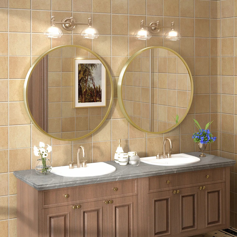 Miroir de salle de bain Amara , Or brossé, 24 po x 24 po