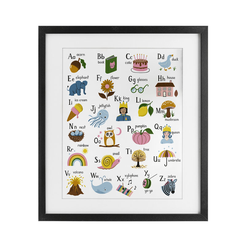 Impression amusante sous-verre avec alphabet illustré par Bex Morley Design, Cadre noir minuit, H 21 po x l 17 po