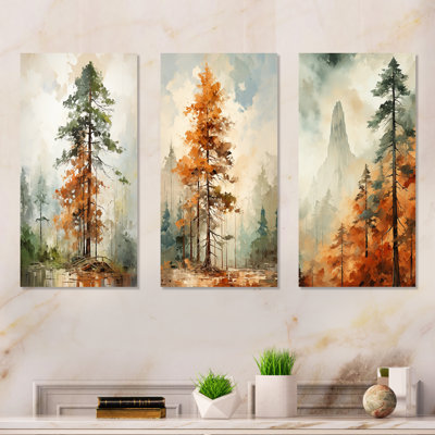 Earthy Brown Forest Of Redwood Trees - Tree Redwood Metal Wall Decor Set Of 3