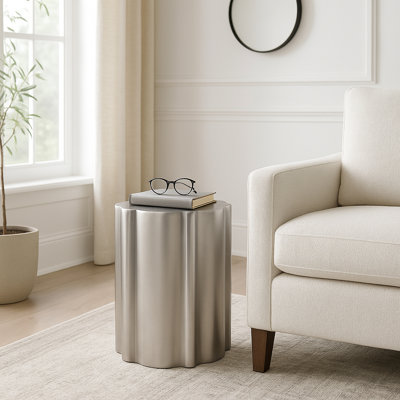 Bold Drum Accent End Tables with Sculptural Polished Design – Versatile Round Short Side Table and Narrow End Table for Hallway or Entryway – Accent Table for Living Room End Tables – Silver
