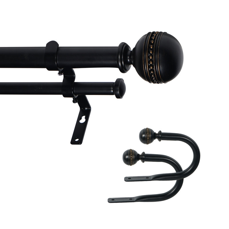 Tringle à rideaux double Camilah, Noir mat, H 2,5 po x l 86 po x P 5,5 po