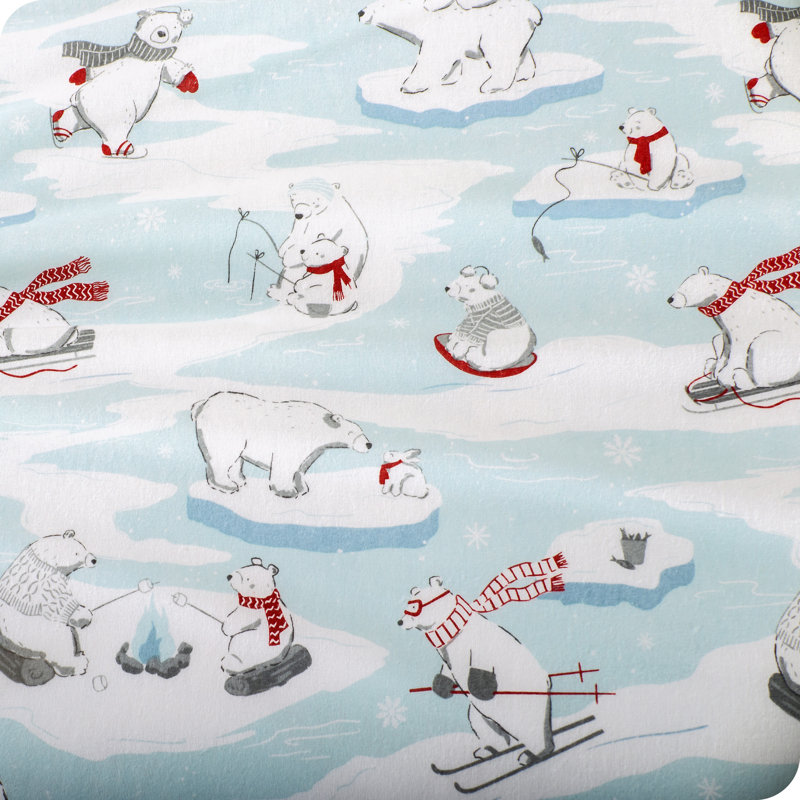 Twin XL Polar Bears Cotton Flannel Deep Pocket Sheet Set
