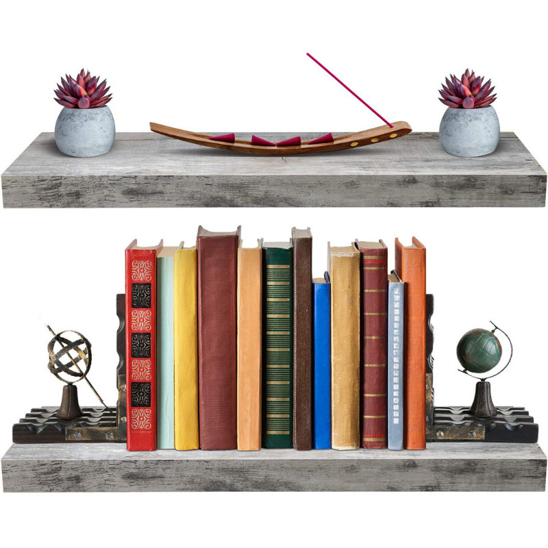 Sorbus 24" Floating Shelves with Invisible Mounting Set of 2, Grey