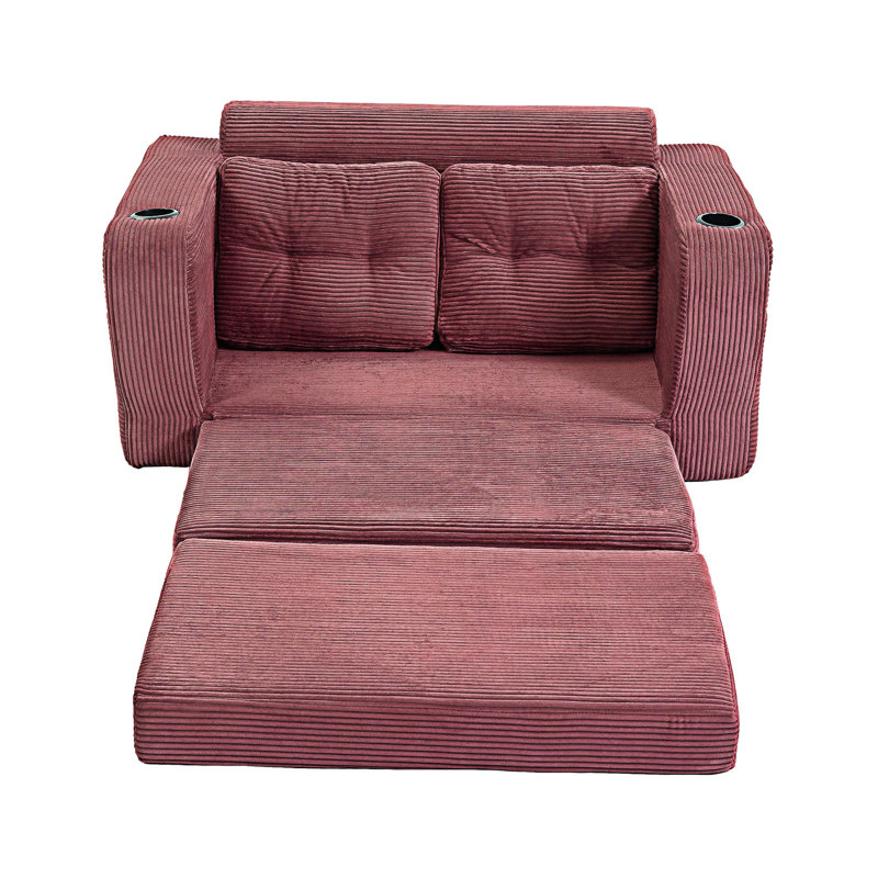 Canapé-lit convertible pliable avec oreillers, Velours côtelé vin rouge