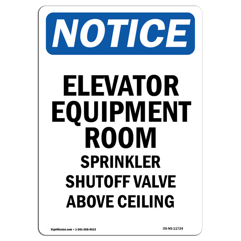 Elevator Equipment Room Sprinkler Sign
