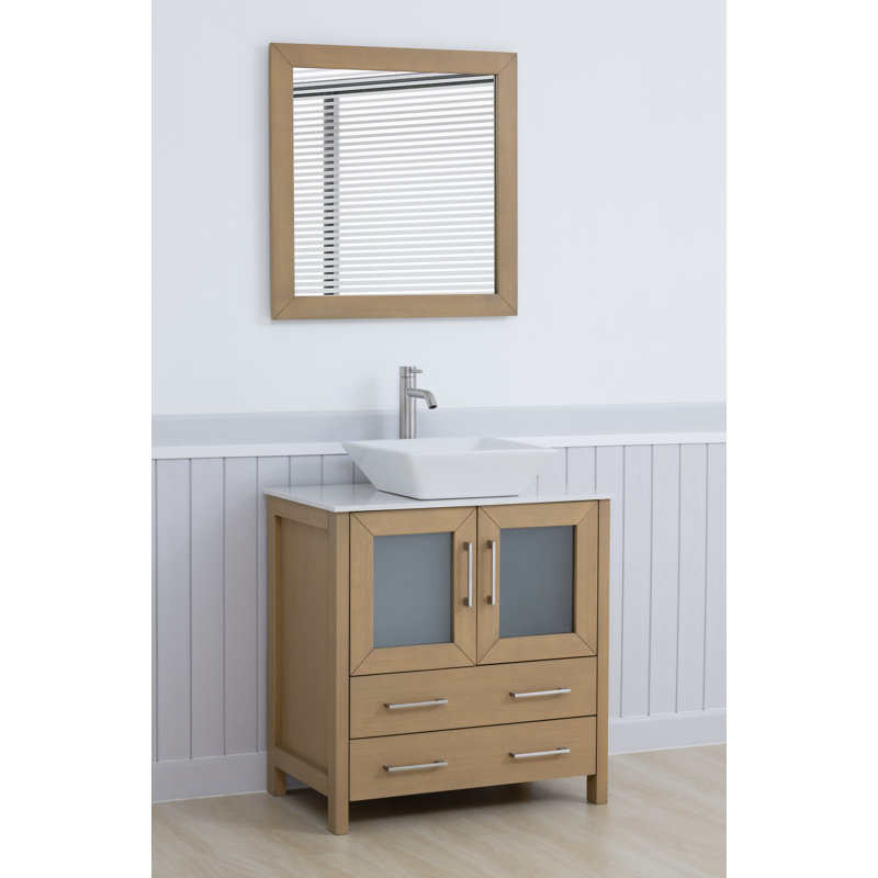 Ensemble de meuble-lavabo simple avec miroir , Chêne naturel, l 30 po