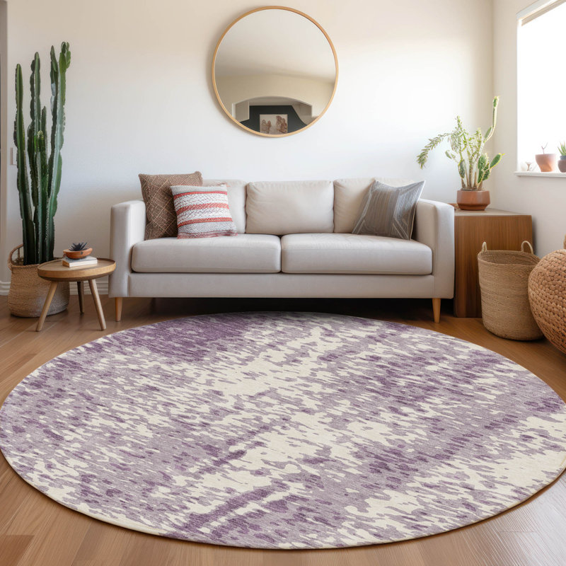 Premium Machine Washable Prisco Lavender Rug, Round 8'