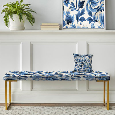 Nordic Damask Peony Simplicity I - Banc rembourré floral doré