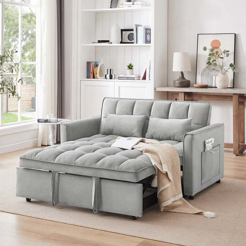 Mexborough Velvet Square Arms Sofa, 30.8" H x 51.2" W x 33.5" D, Light Gray