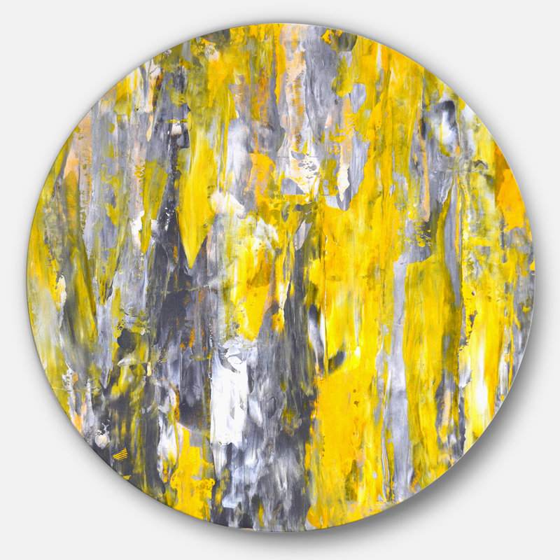 « Grey and Yellow Abstract Pattern », reproduction d'art sur métal, H 23 po x l 23 po x P 1 po 