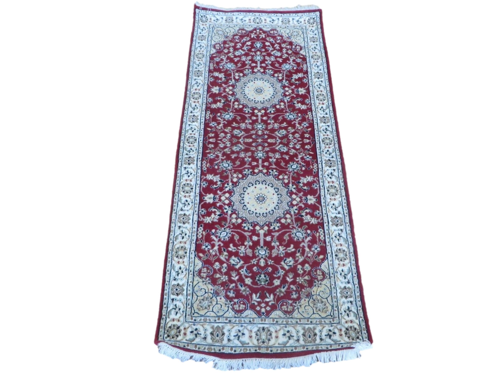 Red Nain Rugs Bungalow Rose 2'8 x 6'8 Runner Hand Knotted Red Nain With Silk Oriental ...