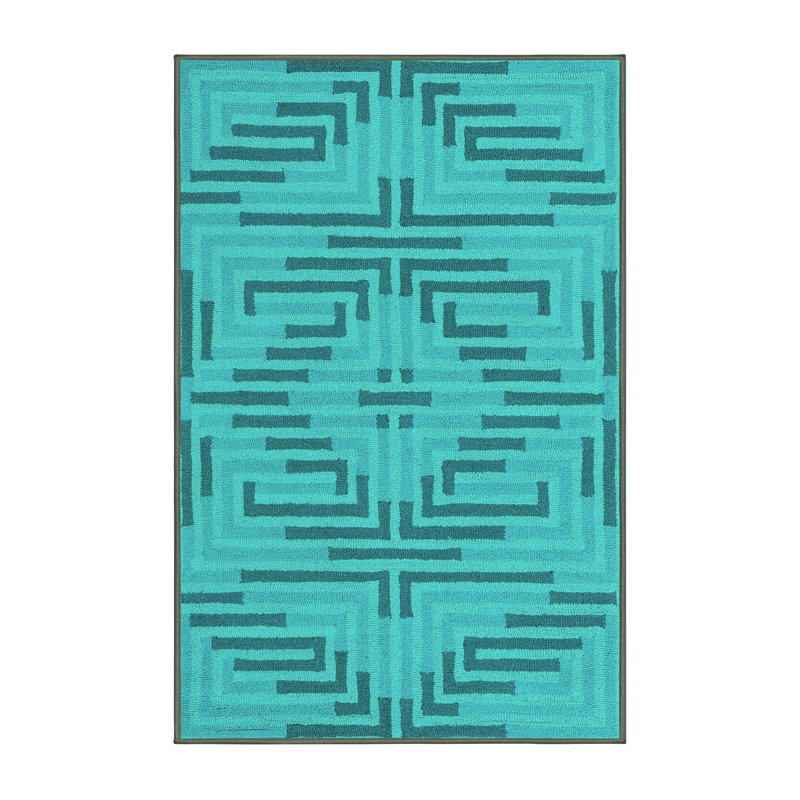Tapis bleu abstrait en laine / polyester tissé à la machine 7 pi x 9 pi Abstract