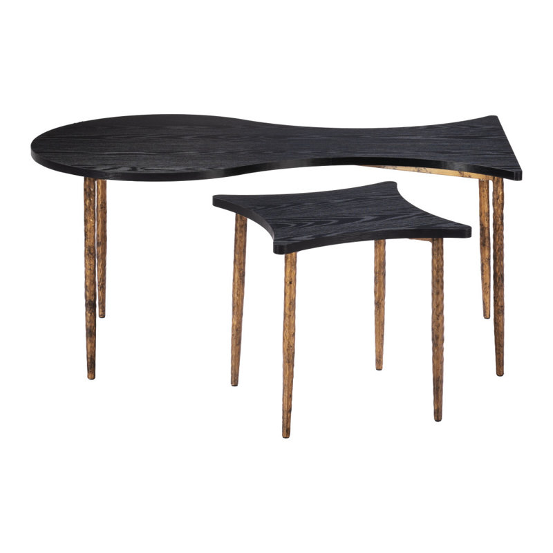 Ensemble de deux tables basses et de bout en bois et en acier noir et bronze