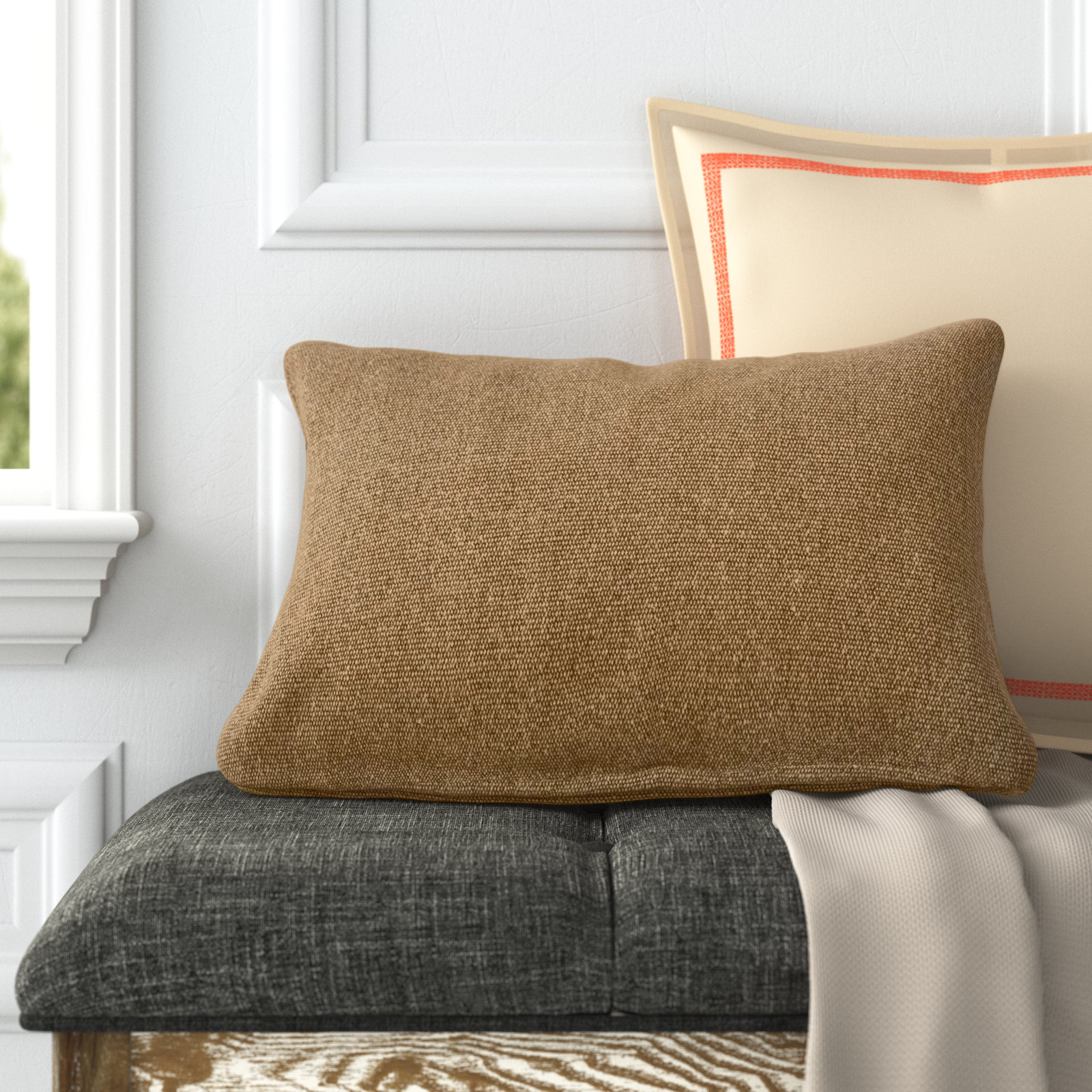 Almerton Cotton Lumbar Throw Pillow, Rust, Pillow Cover Only - No Insert
