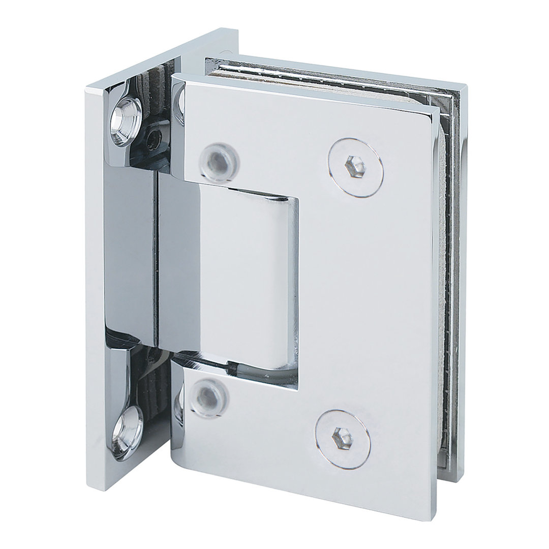 Adjustable Square Corner Shower Hinge, Full Back Plate In Chrome Finish Rockwell Security