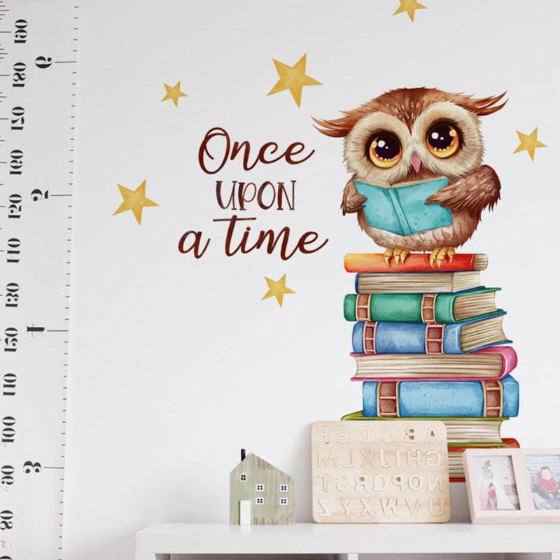 Hibou livres autocollants muraux éducatifs lecture coin autocollants muraux pour la classe enfants chambre à coucher d'âge préscolaire décoration murale