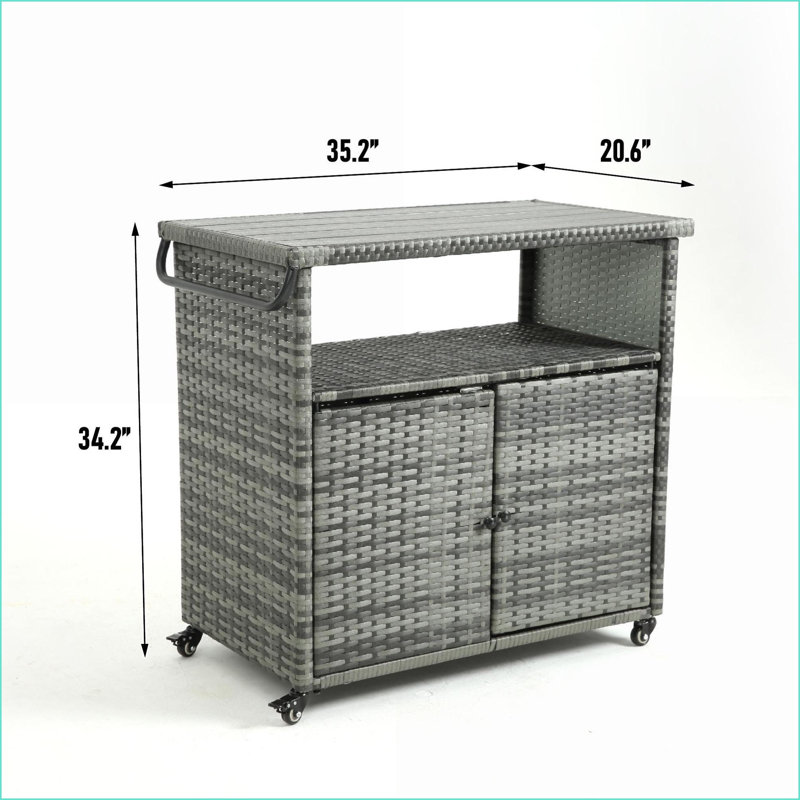 Outdoor Wicker Bar Cart Light Brown with Wheels &amp; Tempered Glass Top | Steel | Garden &amp; Outdoor