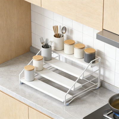 4-Tier Adjustable Depth Spice Rack Organizer For Cabinet And Countertop, Expandable Shelf For Spice Jars, Toiletries, And Cosmetics, Sturdy Metal Construction, Easy Assembly