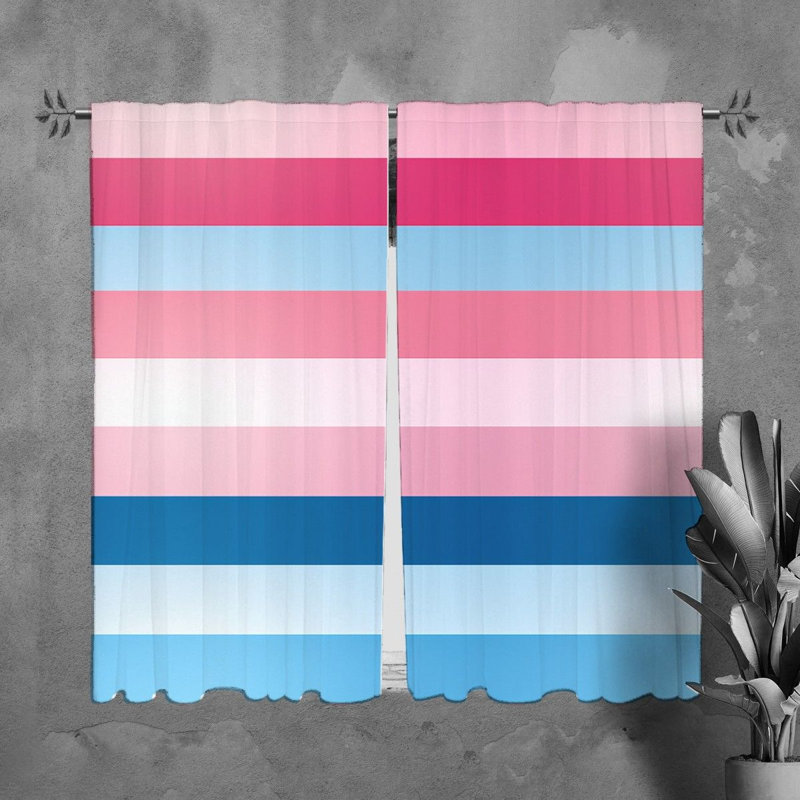 Horizontal Window Curtains Pattern Blue Drapes, L 20 po x L 82 po