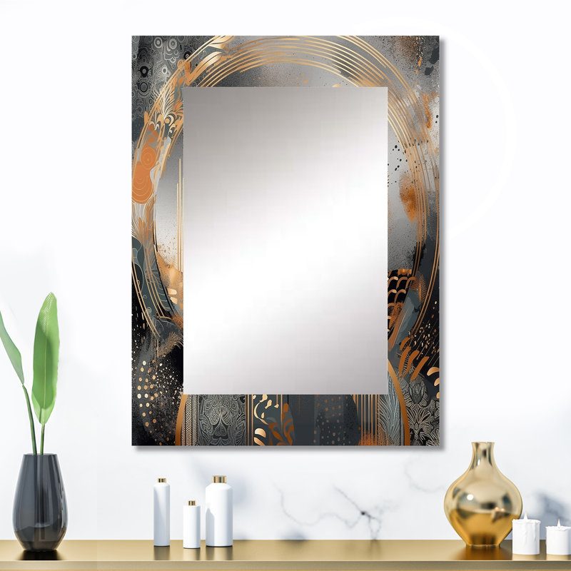 Gold and grey Modern shapes Minimalism IV - Shapes Decorative Mirror, Gold Large Wall Mirror, Printed Metal Art, 32" x 24"