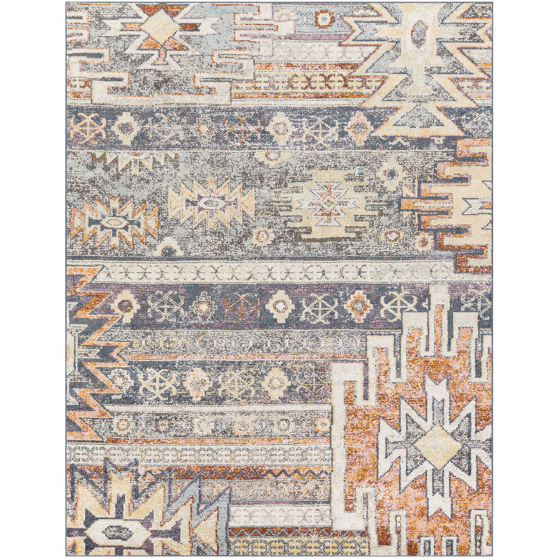 Jamieson Machine Woven Blue/Orange Area Rug, Rectangle 2' x 3'