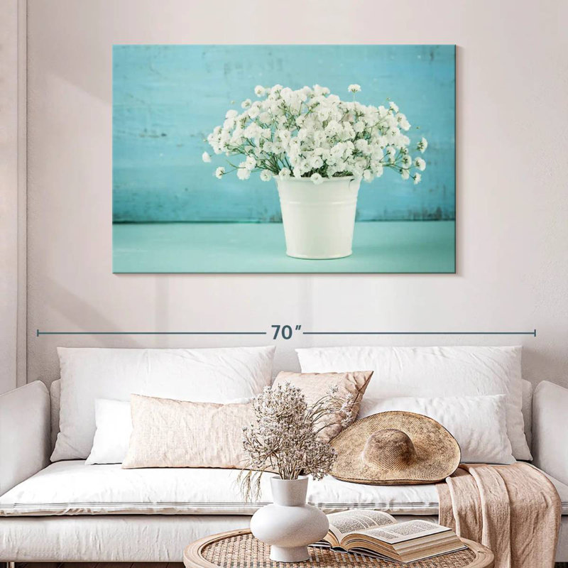 Harnek Gypsophila dans un vase blanc, H 32 po x l 48 po